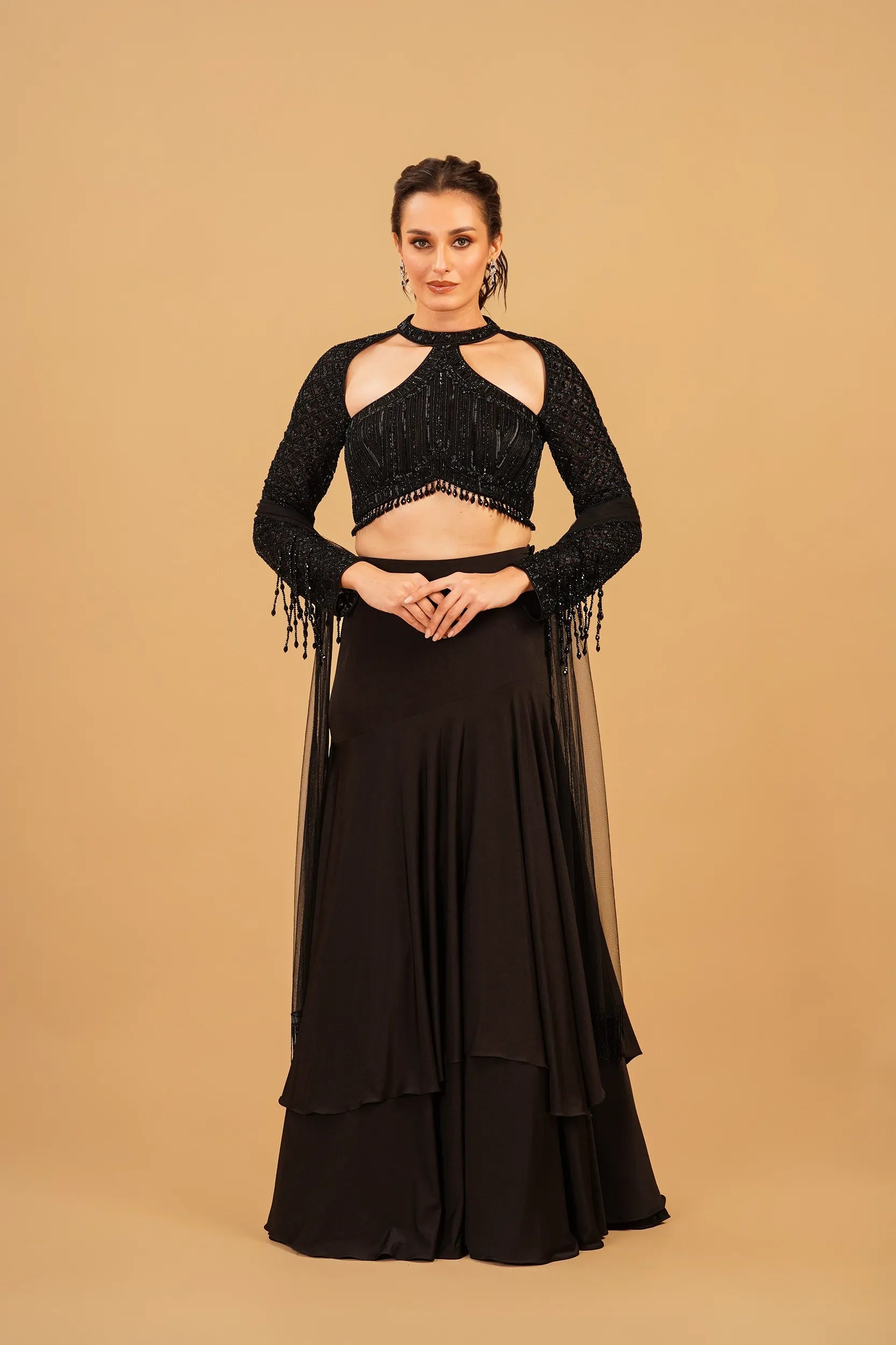 Black Tassel Skirt Set