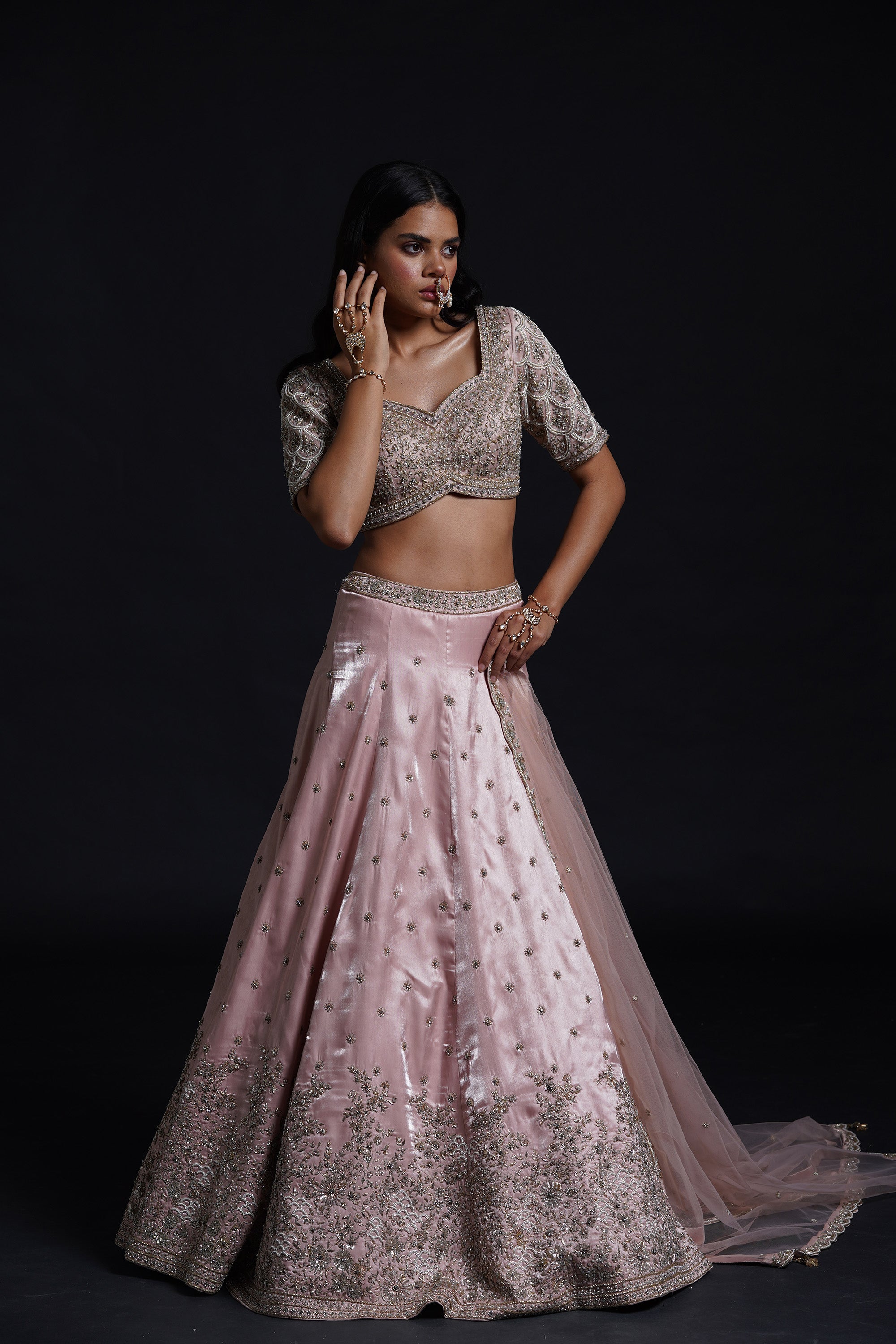 Peach Dabka Lehenga