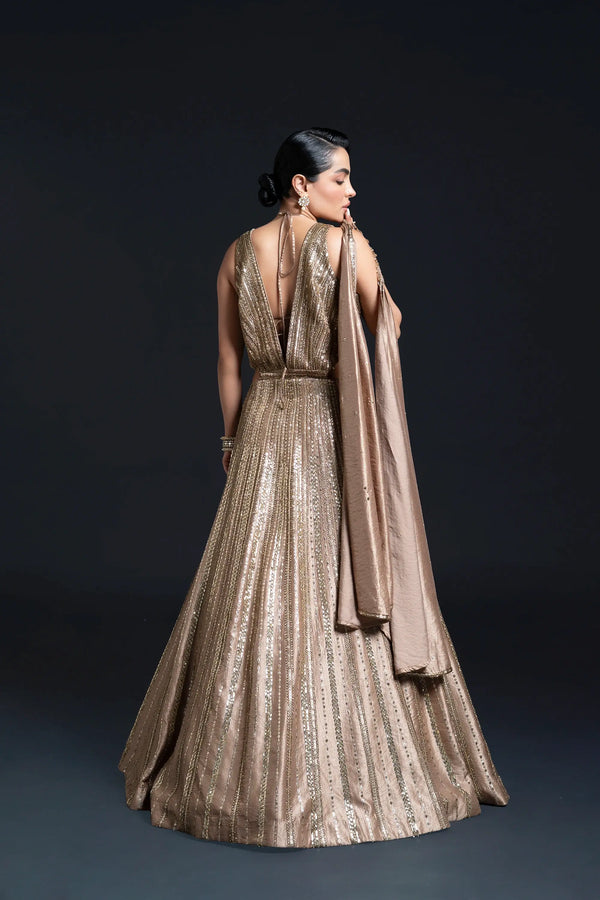 Peach Embroidered Bridal Lehenga for Sangeet and Festive Wear by Aahana's by Nidhi Mehra