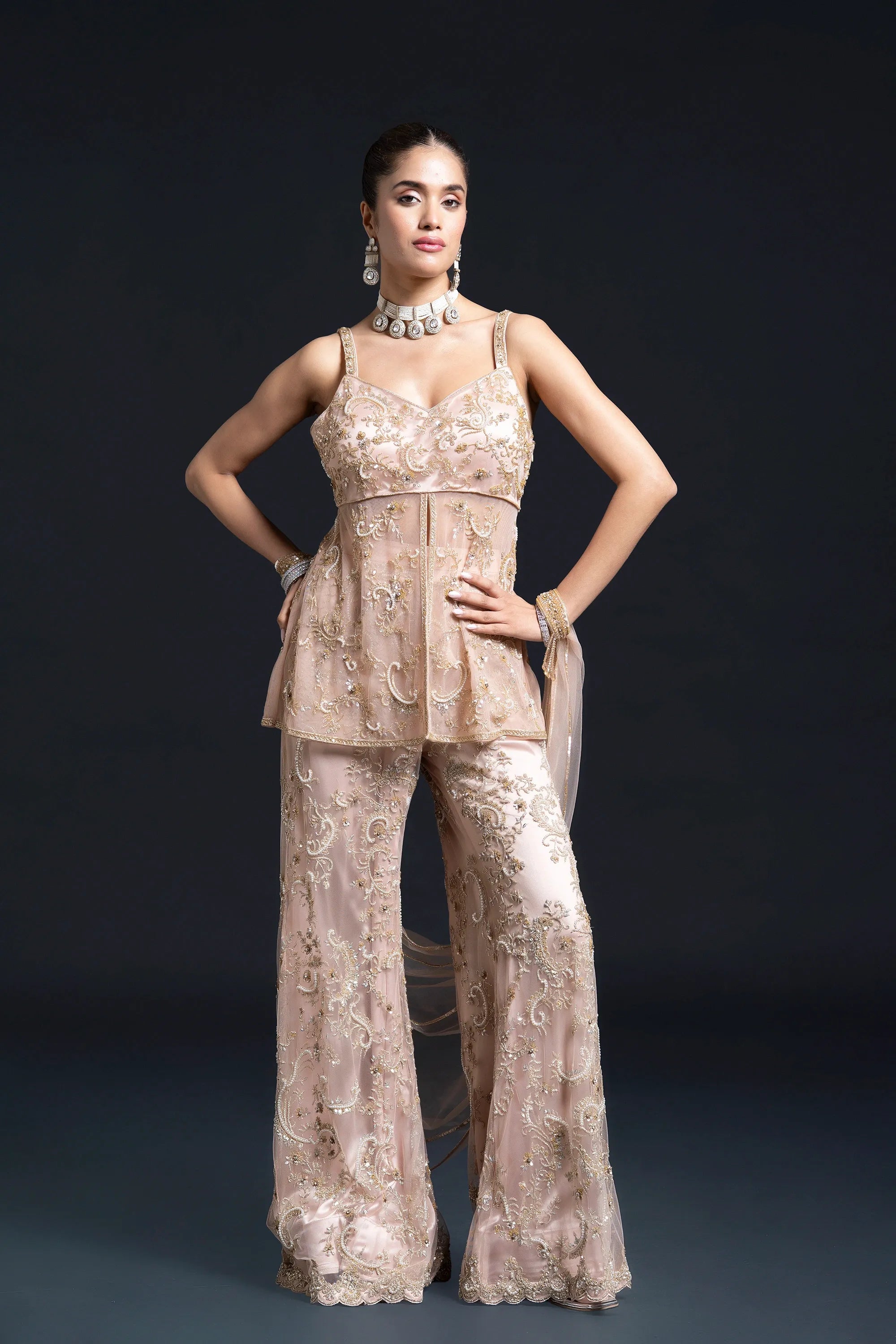 Peach Pink Sharara Set
