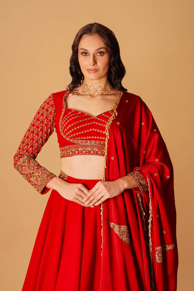 Red Dabka Lehenga — alternate view
