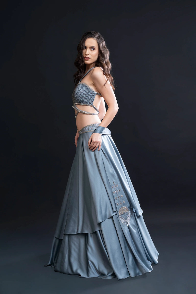 Dusty Blue Skirt Double Frilled Set — alternate view