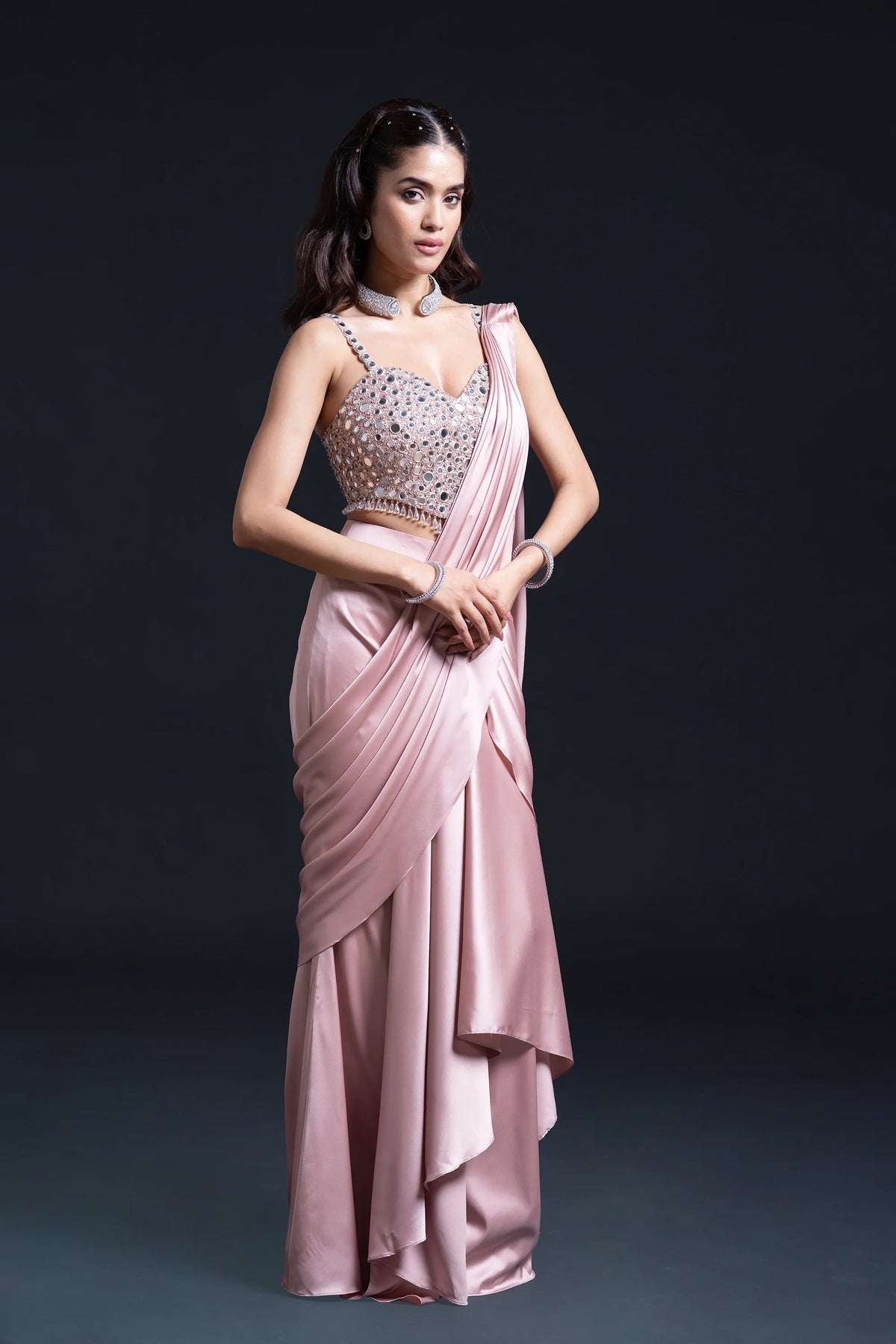 Pink Mirror Drape Saree