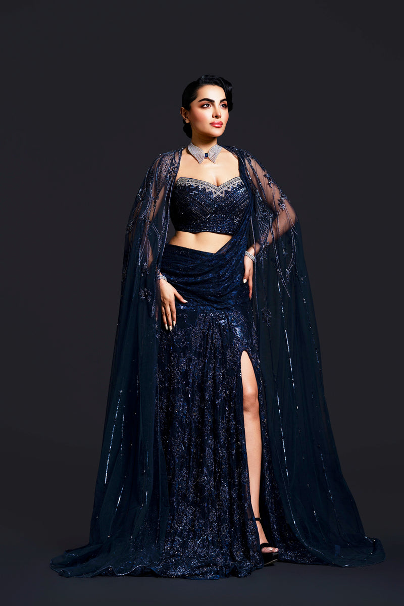 Navy Blue Stanley Slit Gown — alternate view
