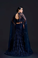 Navy Blue Bridal Slit Gown with Sequin Embellishment for Reception Wear by Aahana's by Nidhi Mehra