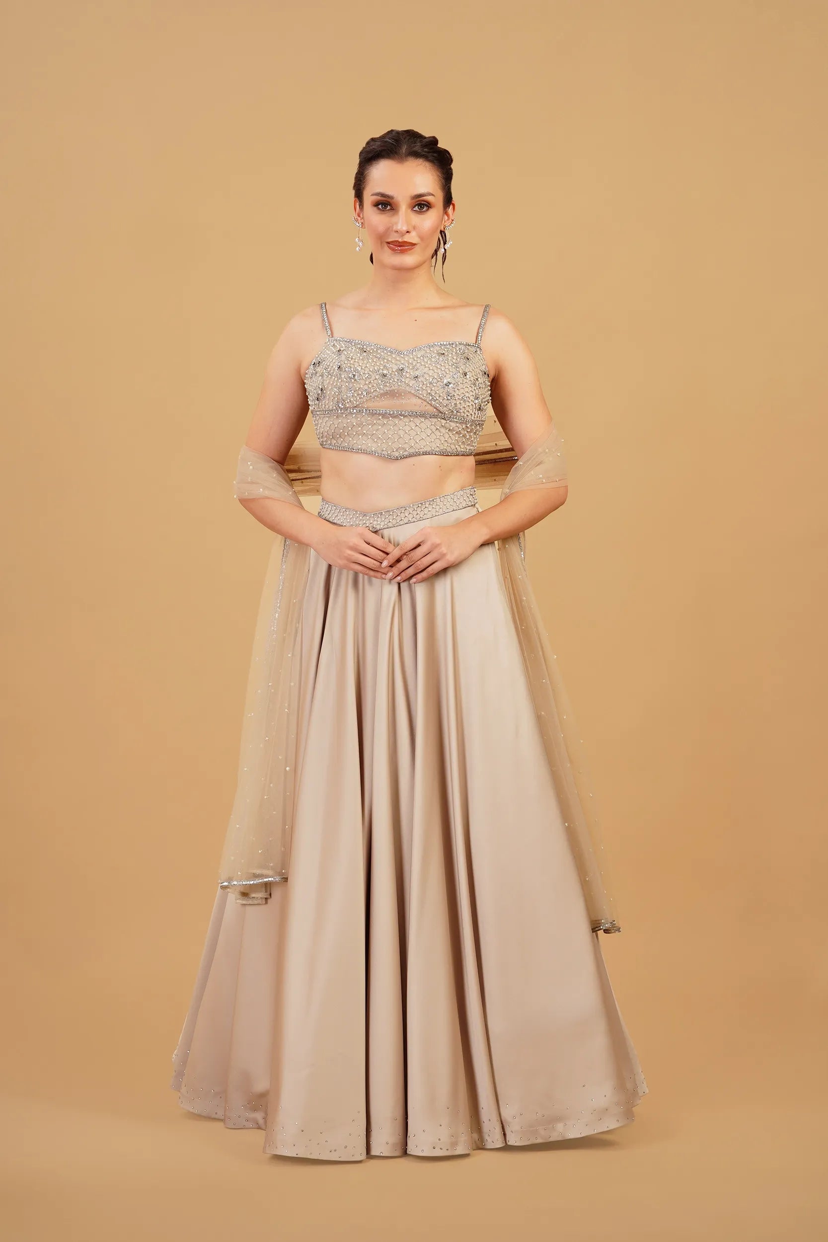 Beige Pearl Skirt Set