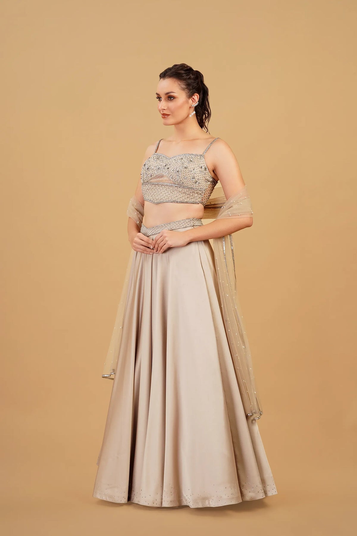 Beige Pearl Skirt Set