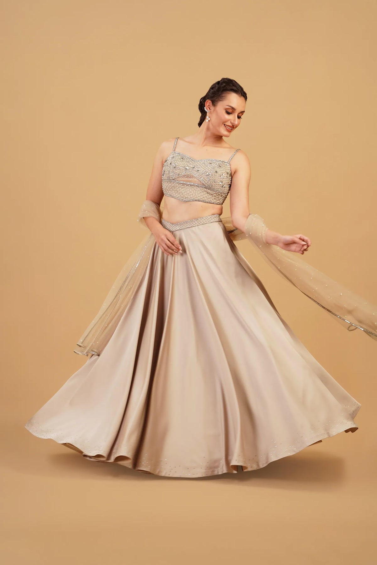 Beige Pearl Skirt Set