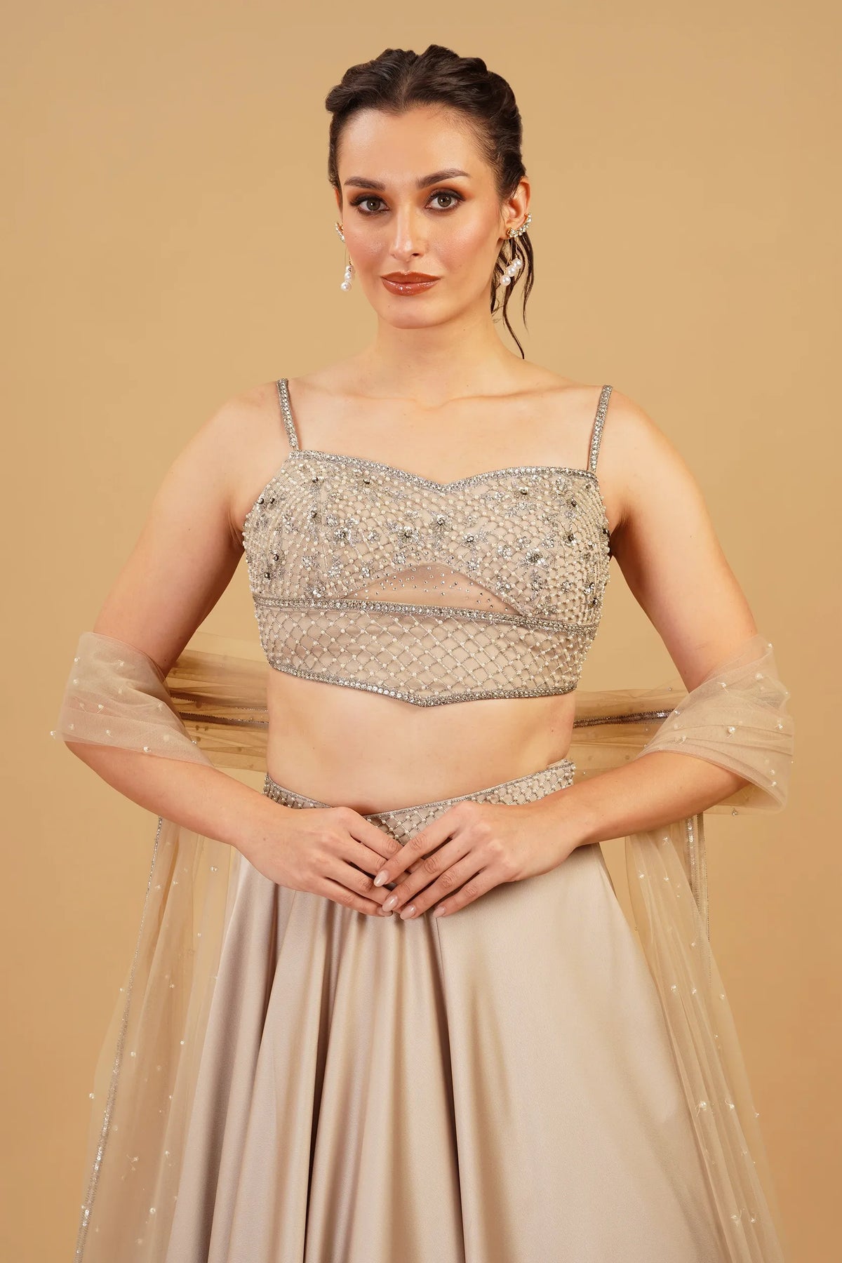 Beige Pearl Skirt Set