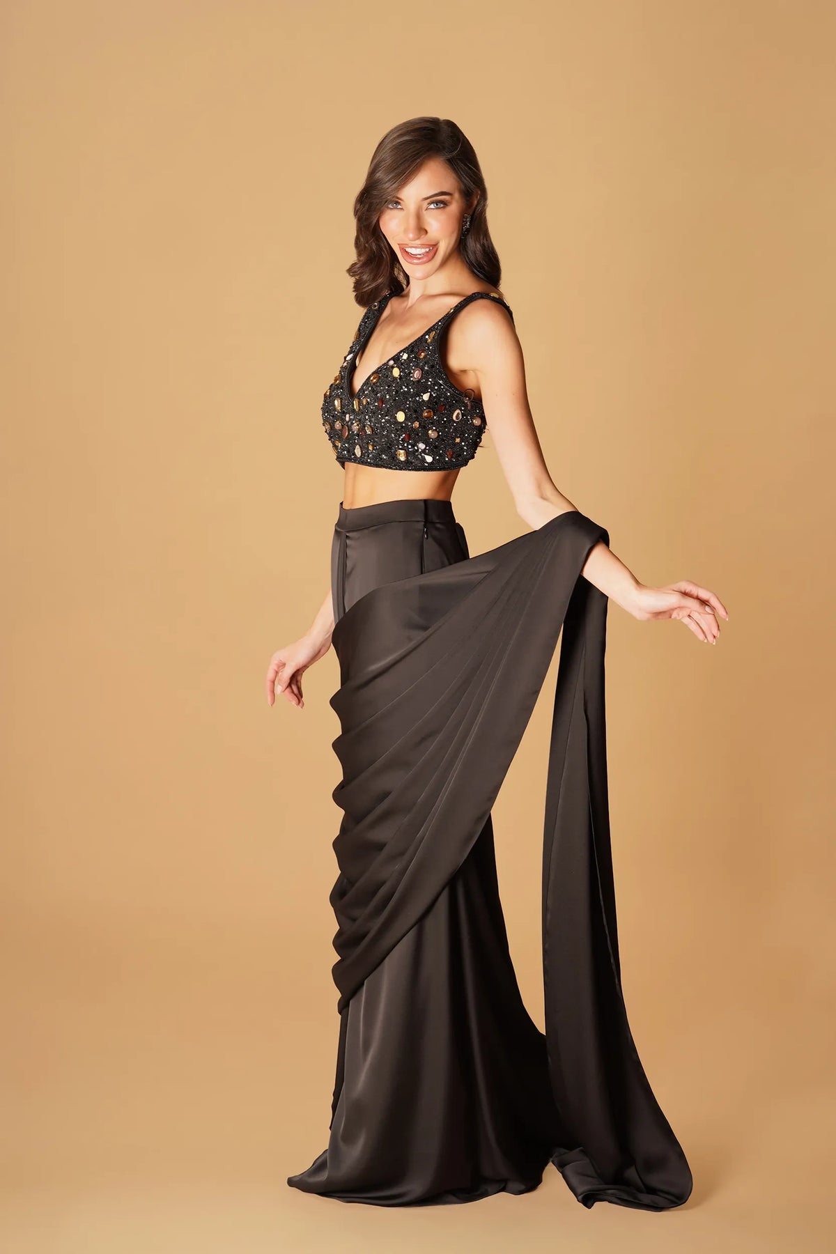 Black Crepe Drape Saree