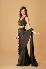 Black Crepe Drape Saree