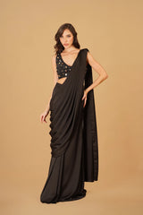 Black Crepe Drape Saree
