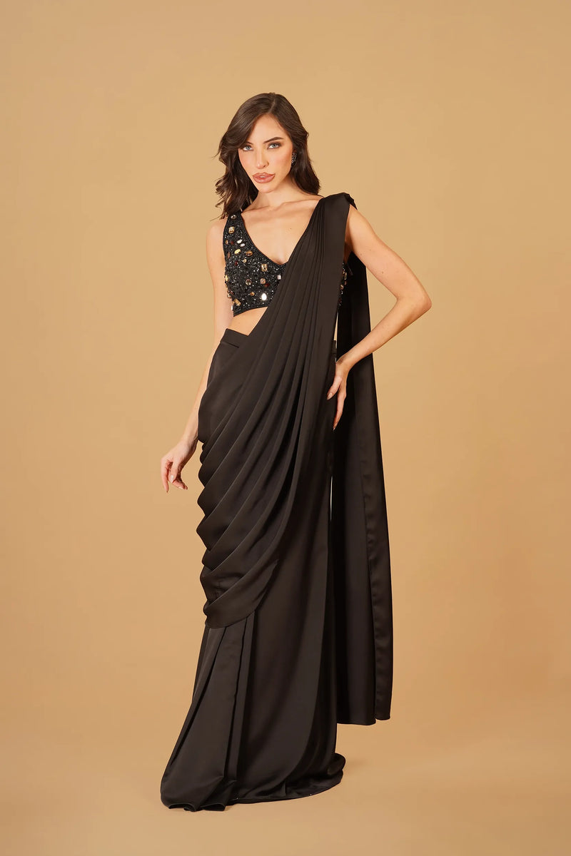 Black Crepe Drape Saree