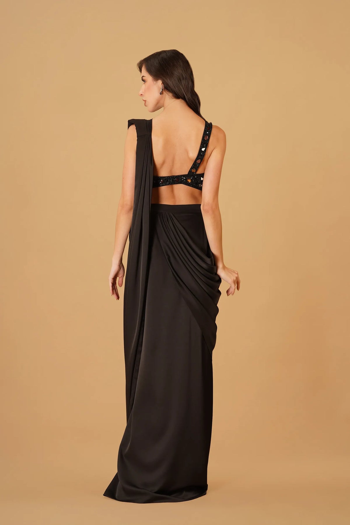 Black Crepe Drape Saree