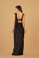 Black Crepe Drape Saree