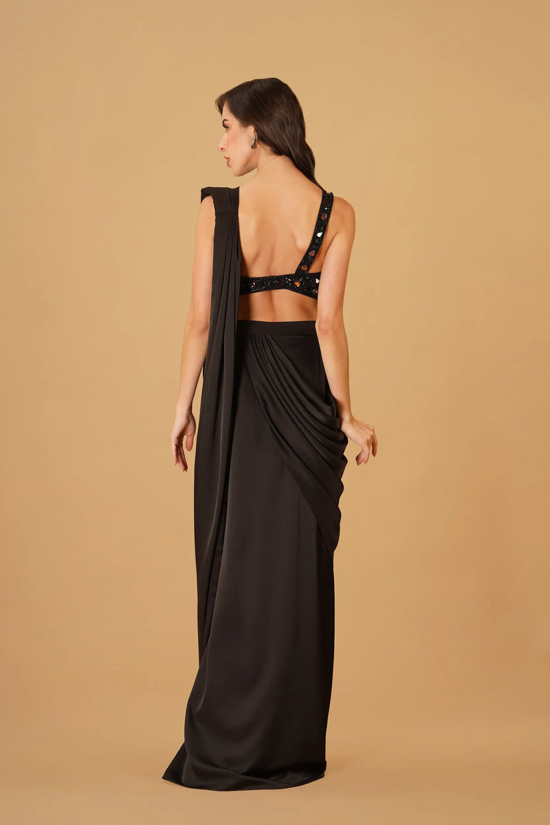 Black Crepe Drape Saree — alternate view