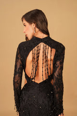 Black Straight Dress with Tassels