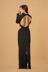 Black Straight Dress with Tassels