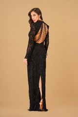 Black Straight Dress with Tassels