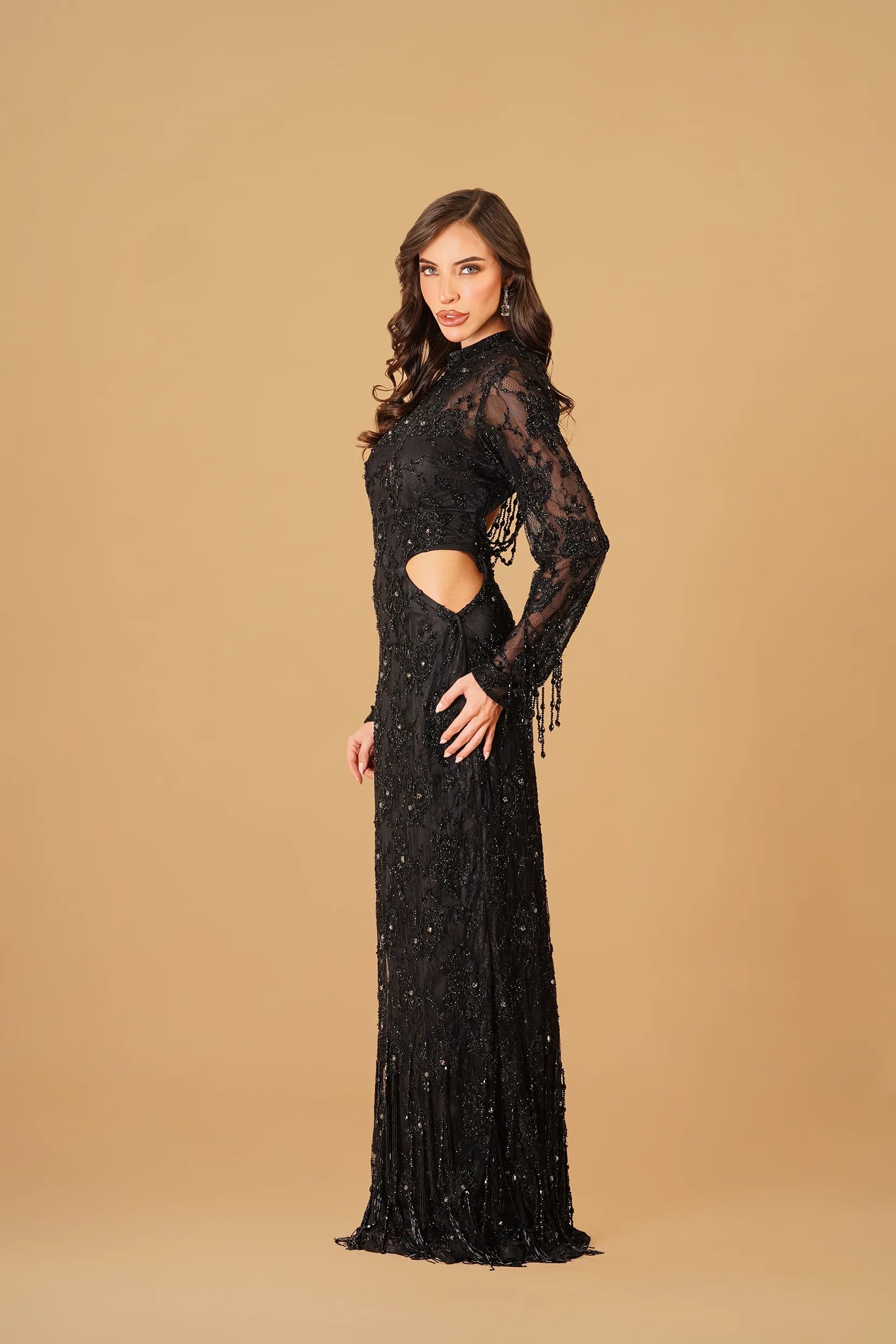 Black Straight Dress with Tassels