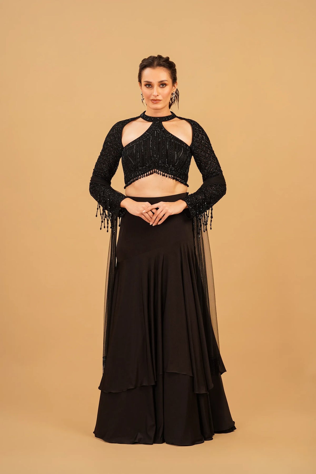 Black Tassel Skirt Set