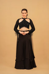 Black Tassel Skirt Set