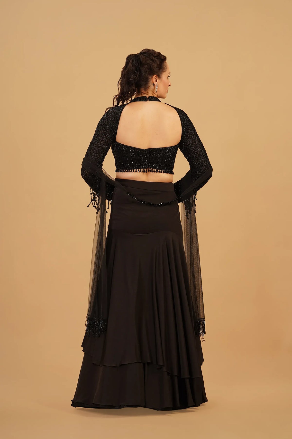Black Tassel Skirt Set