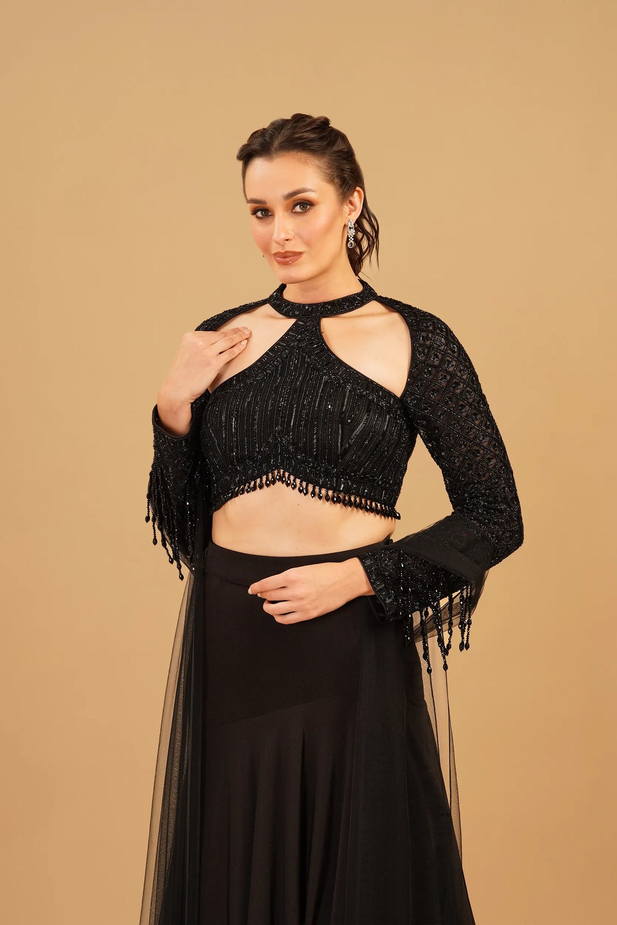 Black Tassel Skirt Set