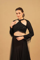 Black Tassel Skirt Set