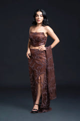 Brown Slit Long Skirt Set with Sequin Embellishment for Indo-Western Occasion Wear by Nidhi Mehra Couture