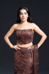 Brown Slit Long Skirt Set with Sequin Embellishment for Indo-Western Occasion Wear by Nidhi Mehra Couture