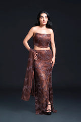 Brown Slit Long Skirt Set with Sequin Embellishment for Indo-Western Occasion Wear by Nidhi Mehra Couture