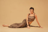 Dark Brown Drape Skirt Set