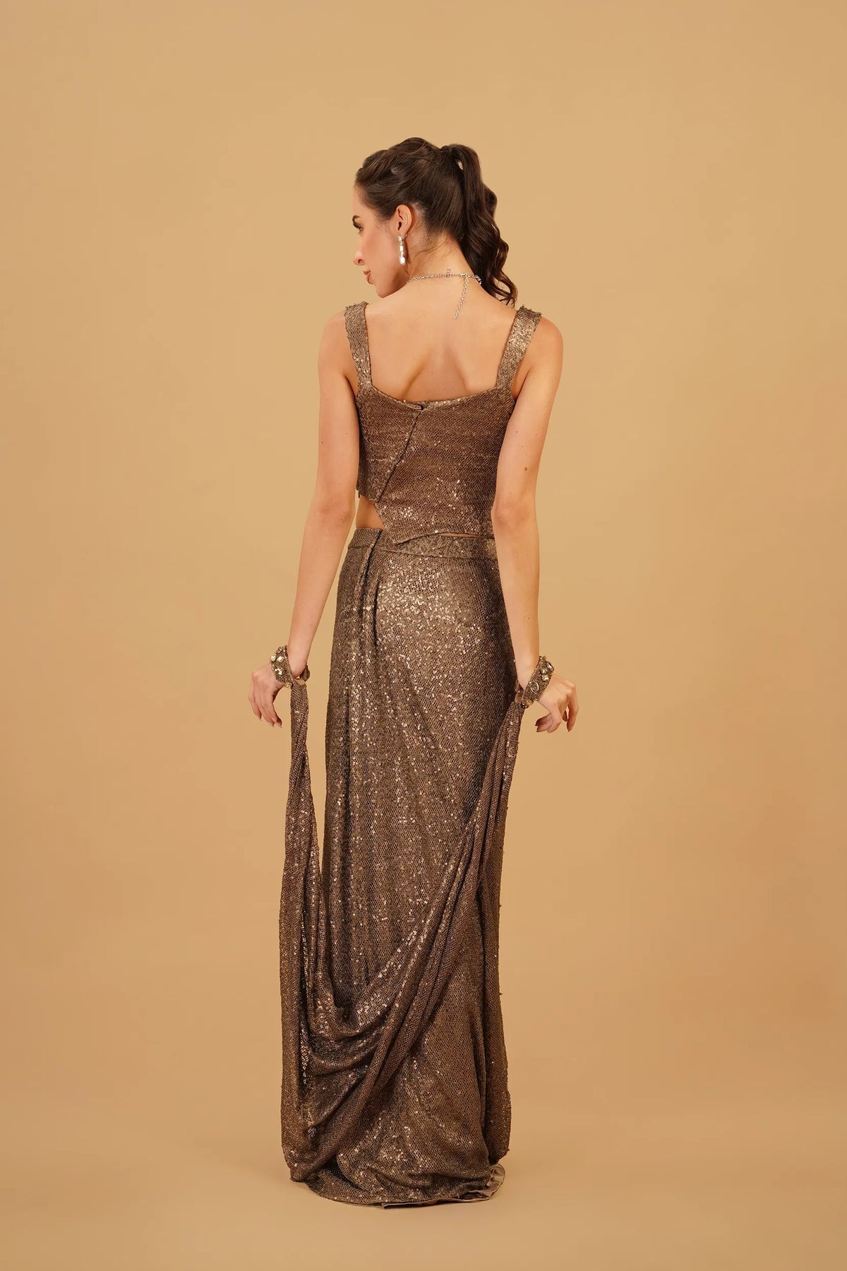 Dark Brown Drape Skirt Set