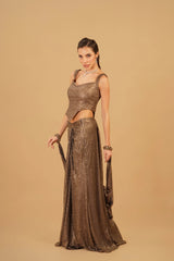 Dark Brown Drape Skirt Set