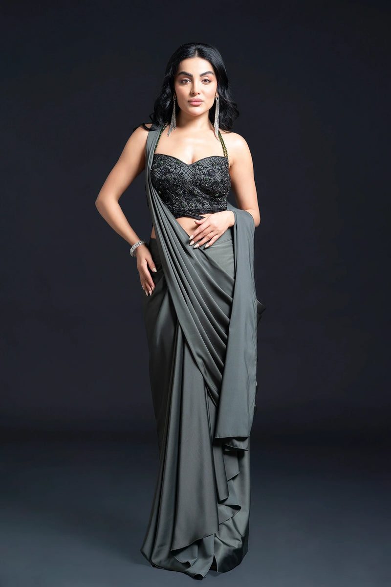 Dark Green Drape Saree — alternate view