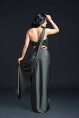 Dark Green Drape Saree with Sequin Embellishment for Indo-Western Occasion Wear by Nidhi Mehra Couture