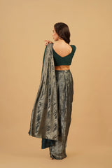 Dark Green Drape Saree with Buckle