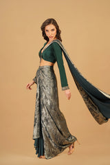 Dark Green Drape Saree with Buckle