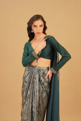 Dark Green Drape Saree with Buckle