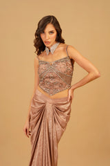 Dusty Peach 3D Floral Drape Skirt Set
