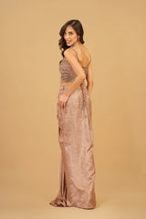 Dusty Peach 3D Floral Drape Skirt Set