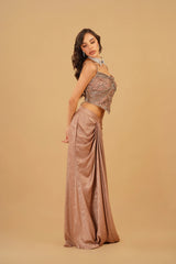 Dusty Peach 3D Floral Drape Skirt Set