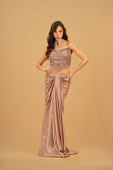 Dusty Peach 3D Floral Drape Skirt Set