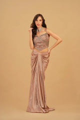 Dusty Peach 3D Floral Drape Skirt Set