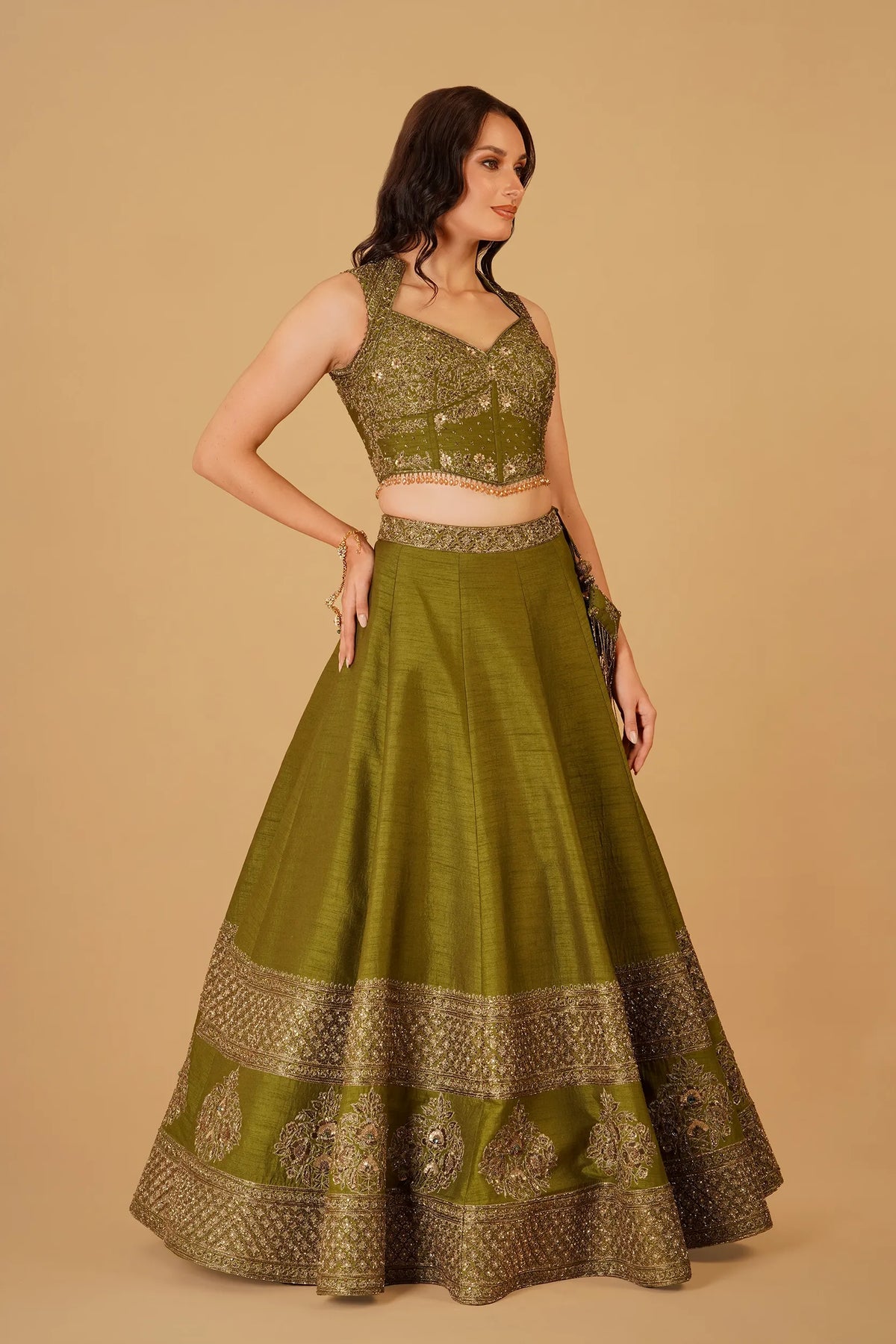 Forest Green Dabka Lehenga