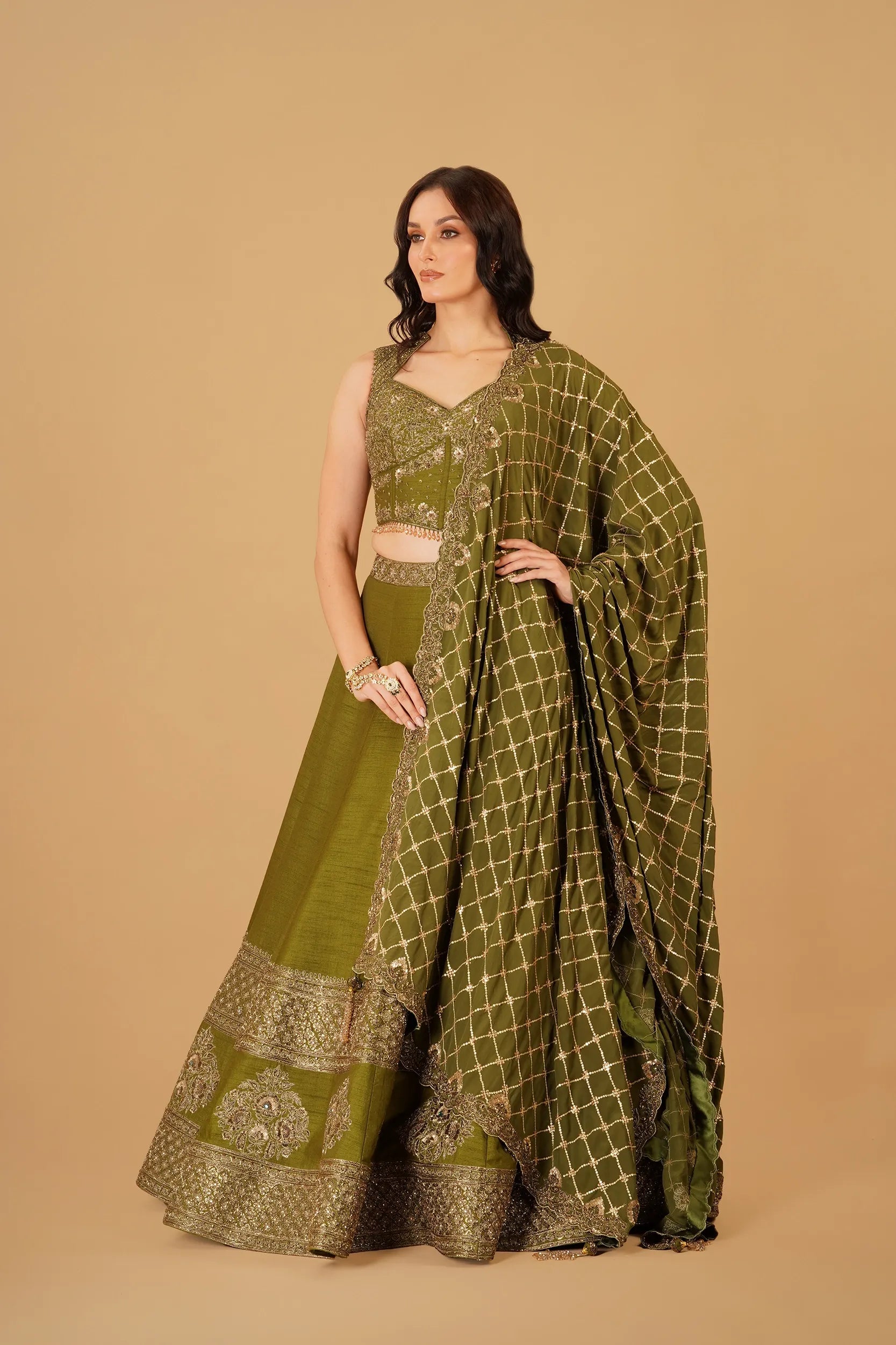 Forest Green Dabka Lehenga