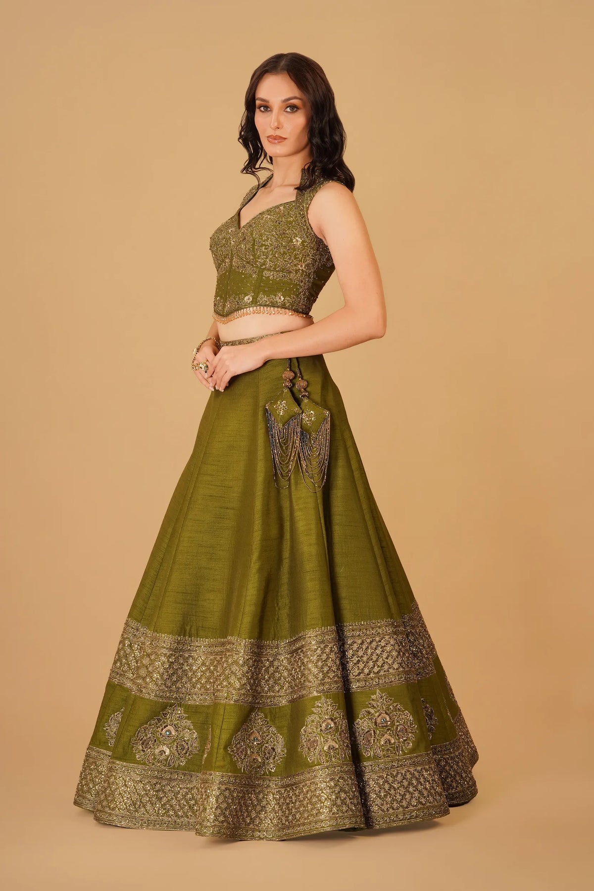 Forest Green Dabka Lehenga