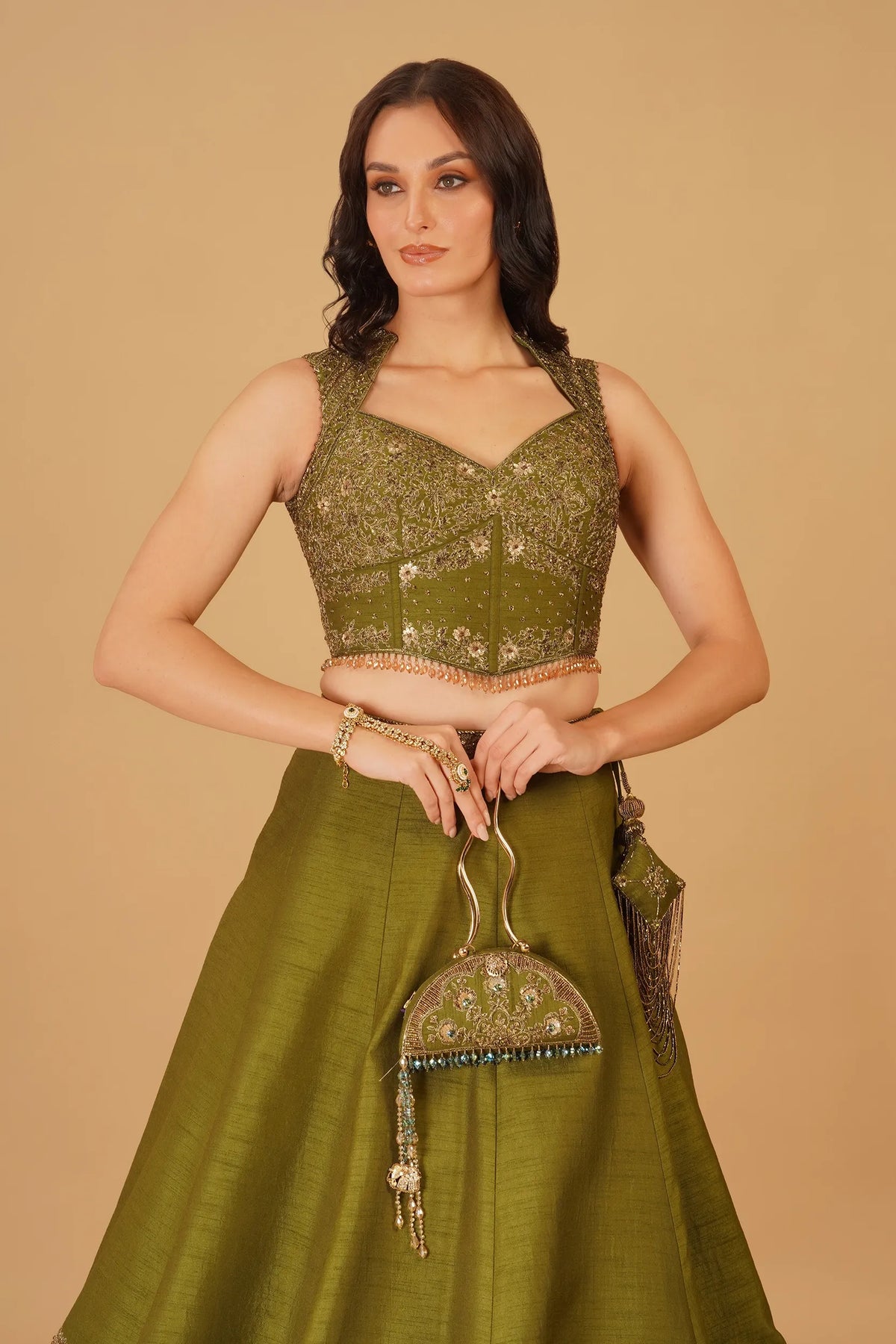 Forest Green Dabka Lehenga