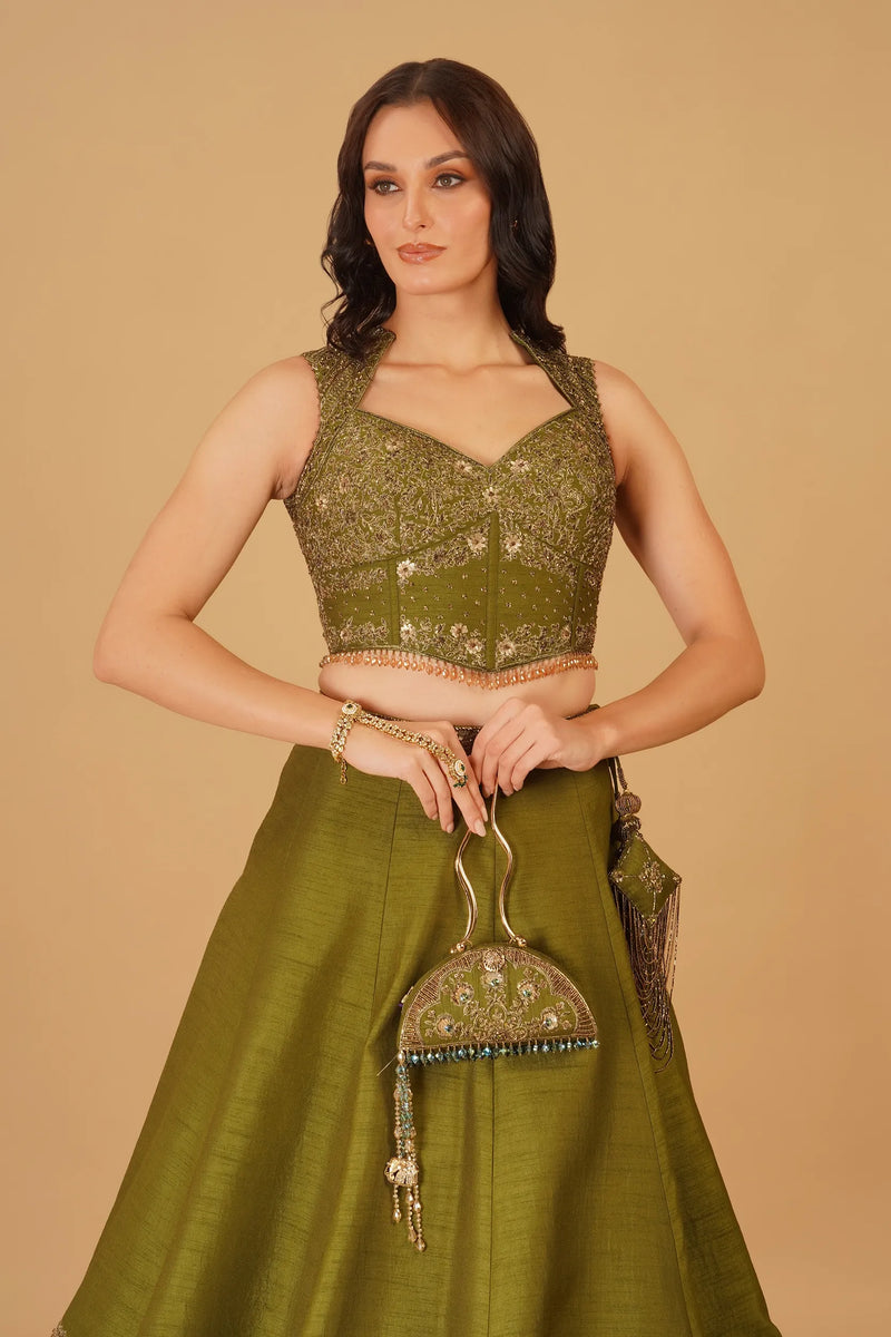 Forest Green Dabka Lehenga — alternate view